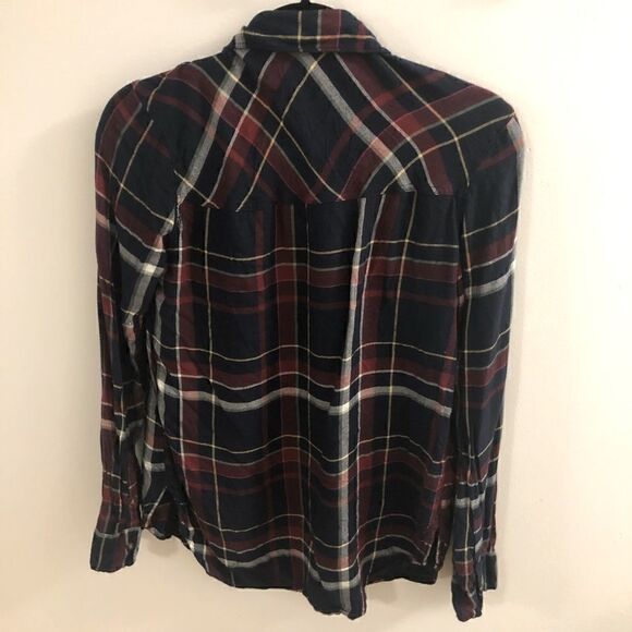 Abercrombie & Fitch Plaid Blouse In Burgundy Navy Blue ~ Size S Small - Picture 2 of 6